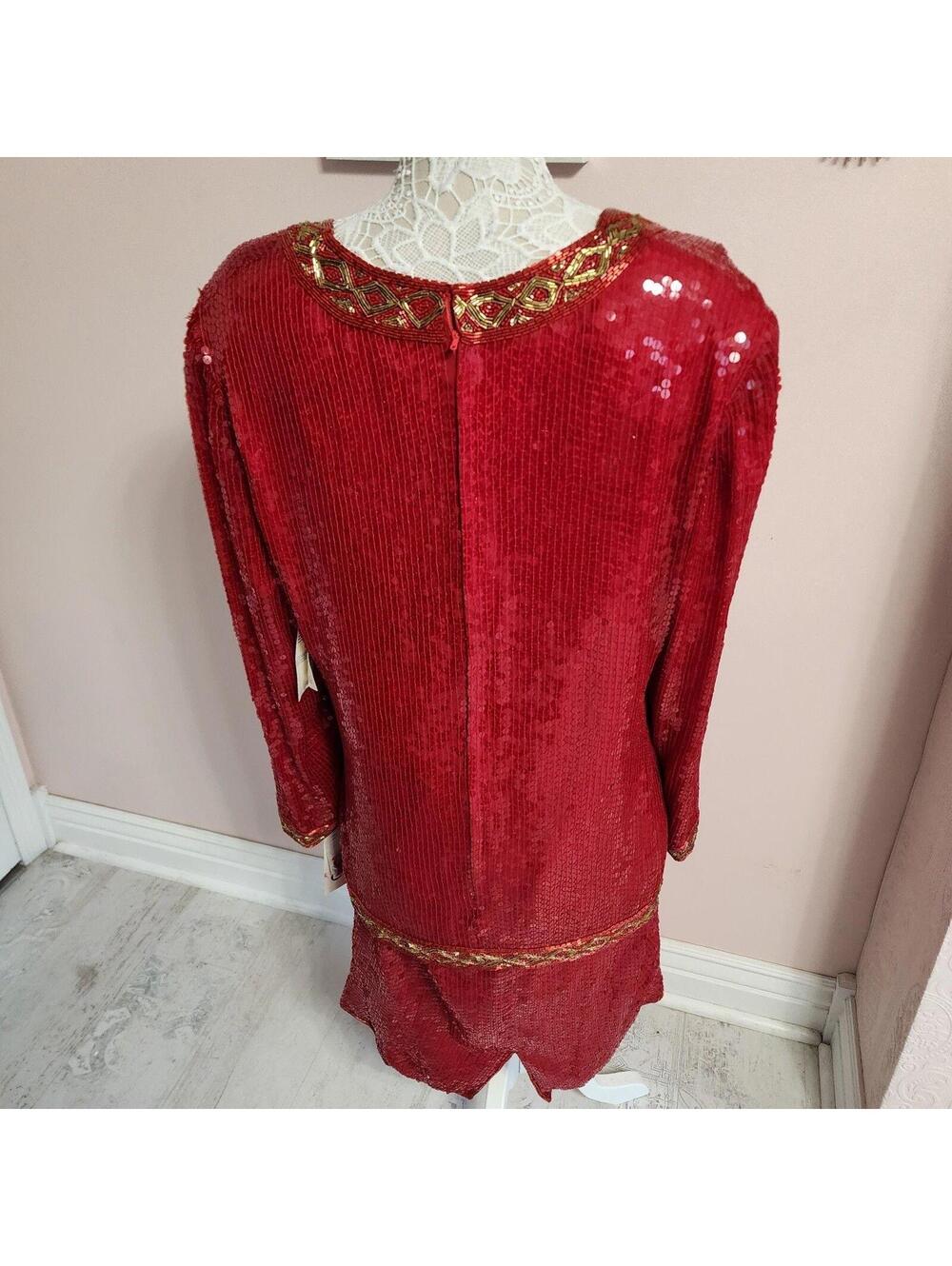 NWT Joan Leslie Vintage Red Silk Sequin 2 Piece Skirt Set XL Holiday Glam - Picture 4 of 9
